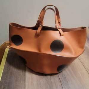 Elegant Tan Tote with Black Polka Dots